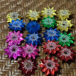 Vintage Star-Shaped Christmas Light Reflectors Bundle Of 18 Red Blue Pink Gold